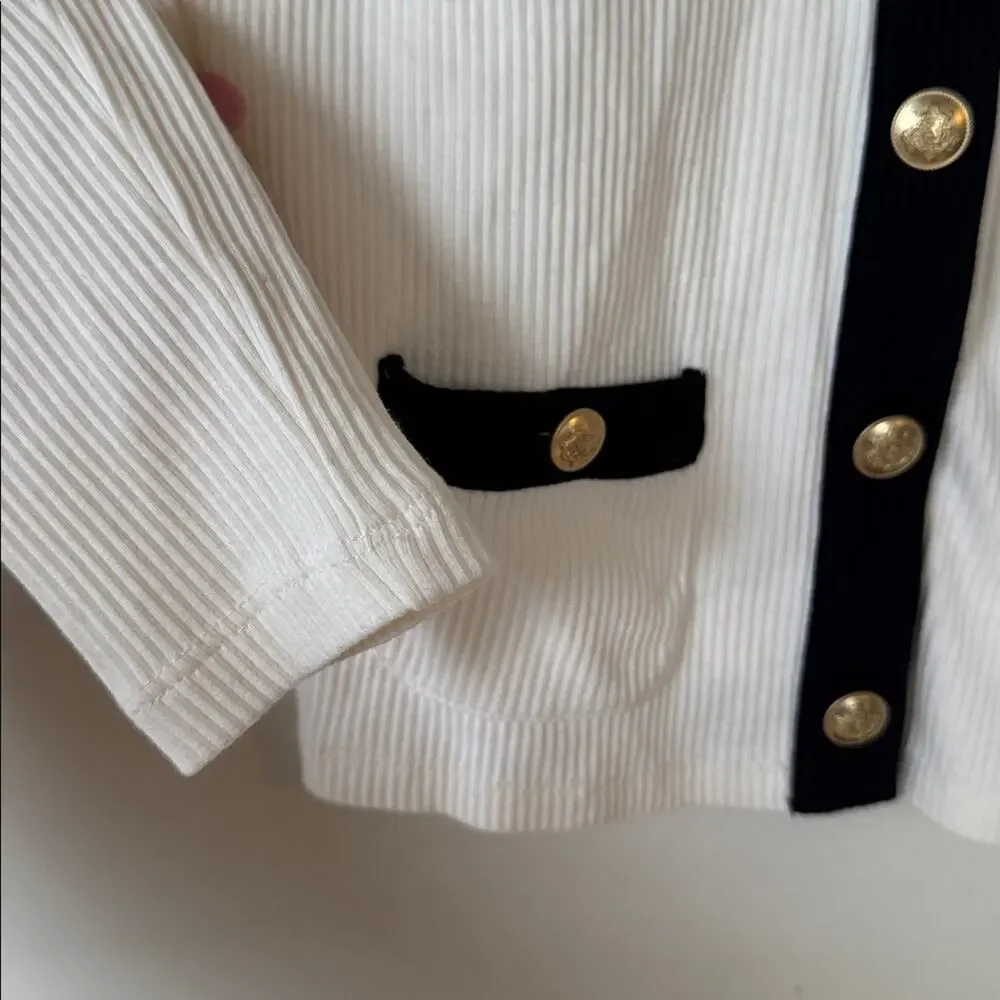 NWOT J. Crew Ivory and Black Rib Lady Jacket Cardigan Top S